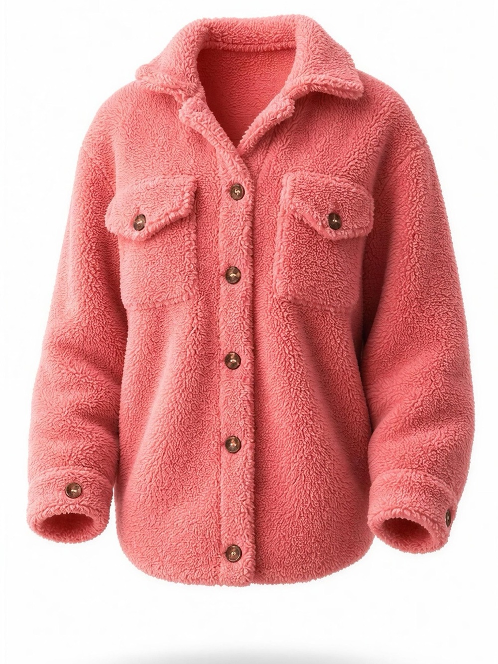Pink Lily Bubblegum Pink Sherpa Button Down Teddy Fleece Shacket XS